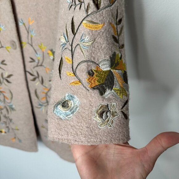 Driftwood Innsbruck Embroidered Coat Size XS Beige Wool Blend Boho Hippie Fall - Picture 3 of 11